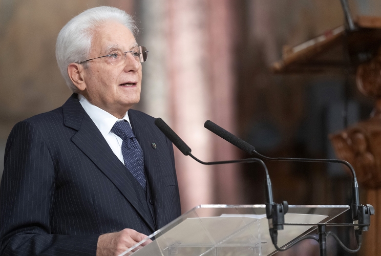 Il Presidente della Repubblica Sergio Mattarella in occasione della cerimonia di accensione della Lampada di San Francesco