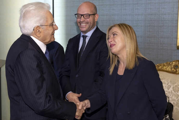 Il Presidente Sergio Mattarella con la Presidente del Consiglio dei Ministri Giorgi Meloni, in occasione della cerimonia di celebrazione de “I Giorni della Ricerca”