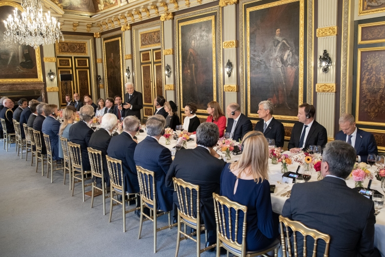 Il Presidente della Repubblica Sergio Mattarella con le Loro Maestà il Re Willem Alexander e la Regina Máxima e il Primo Ministro del Regno dei Paesi Bassi, Mark Rutte, in occasione della visita di Stato nel Regno dei Paesi Bassi

