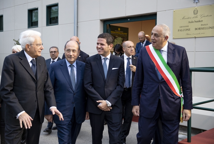 Il Presidente della Repubblica Sergio Mattarella alla cerimonia di Intitolazione dell’Aula Bunker della casa circondariale Calogero Di Bona “Ucciardone” a Giovanni Falcone e Paolo Borsellino
