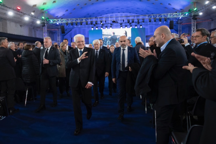 Il Presidente della Repubblica Sergio Mattarella al termine della cerimonia di inaugurazione del Supercomputer Leonardo 