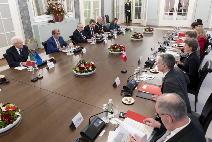 Il Presidente della Repubblica Sergio Mattarella e il Presidente della Confederazione Svizzera Ignazio Cassis nel corso dei colloqui