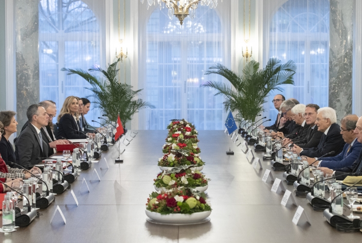  Il Presidente della Repubblica Sergio Mattarella e il Presidente della Confederazione Svizzera Ignazio Cassis nel corso dei colloqui