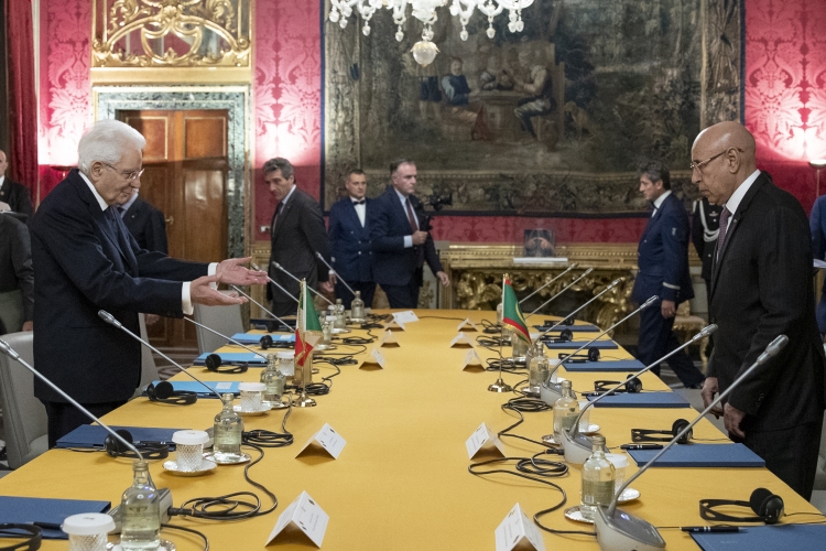 Il Presidente della Repubblica Sergio Mattarella con il Presidente della Repubblica Islamica di Mauritania Mohamed Ould Cheikh El Ghazouani,nel corso dei colloqui
