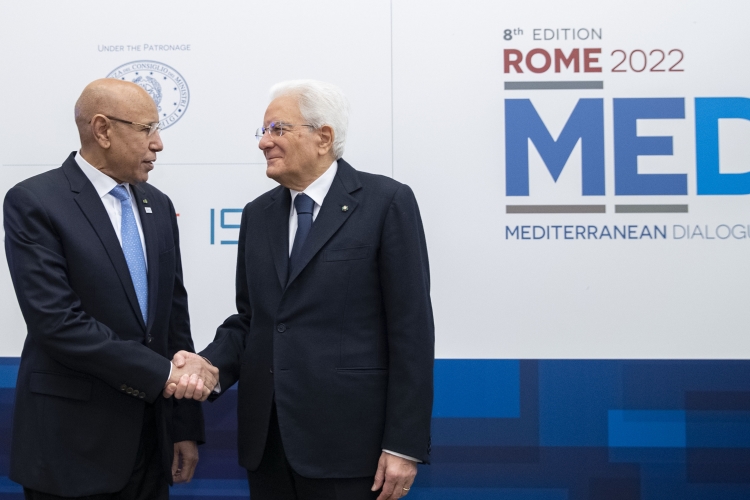 Il Presidente della Repubblica Sergio Mattarella accoglie Mohammed Ghazouani, Presidente della Repubblica Islamica di Mauritania,in occasione della cerimonia di apertura della VIII edizione della Conferenza Internazionale Rome MED Dialogues 
