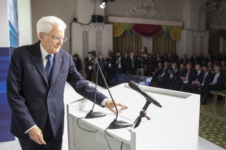 Il Presidente della Repubblica Sergio Mattarella durante il suo intervento, alla cerimonia di apertura della VIII edizione della Conferenza Internazionale Rome MED Dialogues
