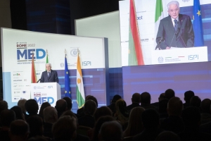 Il Presidente della Repubblica Sergio Mattarella durante il suo intervento, alla cerimonia di apertura della VIII edizione della Conferenza Internazionale Rome MED Dialogues 
