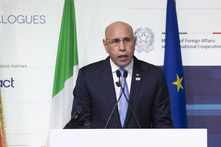 Mohammed Ghazouani, Presidente della Repubblica Islamica di Mauritania, durante il suo intervento alla cerimonia di apertura della VIII edizione della Conferenza Internazionale Rome MED Dialogues 

