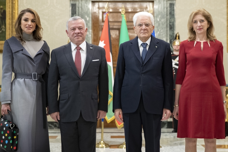 Il Presidente della Repubblica Sergio Mattarella e la Sig.ra Laura con S.M. Re Abdullah II del Regno Hashemita di Giordania e la Regina Rania 
