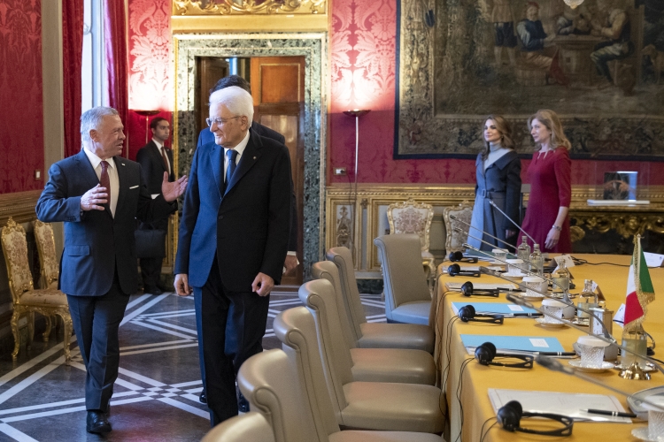Il Presidente della Repubblica Sergio Mattarella e la Sig.ra Laura con S.M. Re Abdullah II del Regno Hashemita di Giordania e la Regina Rania 
