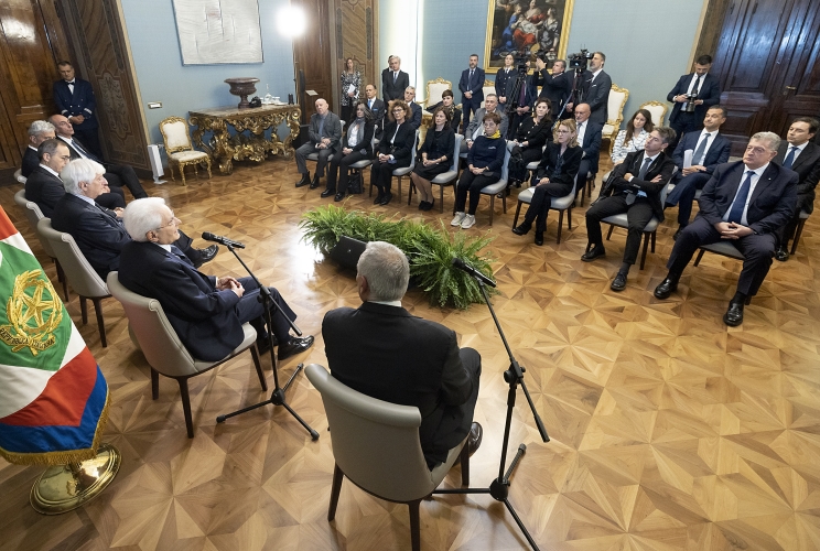 Il Presidente Sergio Mattarella nel corso dell'incontro con i familiari delle vittime delle stragi di Capaci e Via D’Amelio