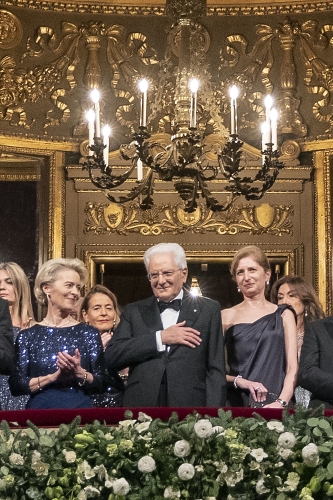 Il Presidente della Repubblica Sergio Mattarella e la Sig.ra Laura, all'inaugurazione della stagione d’opera e balletto 2022-2023 del Teatro alla Scala
