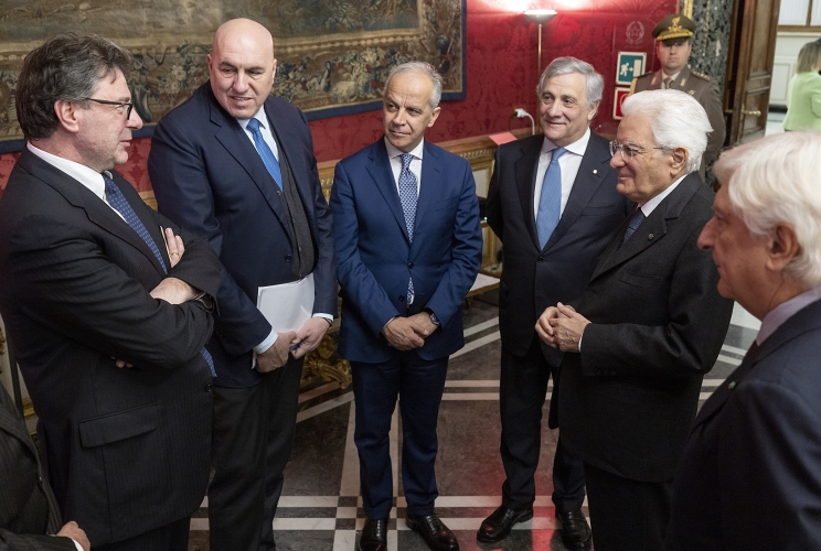 Il Presidente Sergio Mattarella con Antonio Tajani, Ministro degli Affari Esteri e della Cooperazione Internazionale, Matteo Piantedosi, Ministro dell’Interno, Guido Crosetto, Ministro della Difesa e Giancarlo Giorgetti, Ministro dell’Economia e delle Finanze, in occasione della riunione del Consiglio Supremo di Difesa