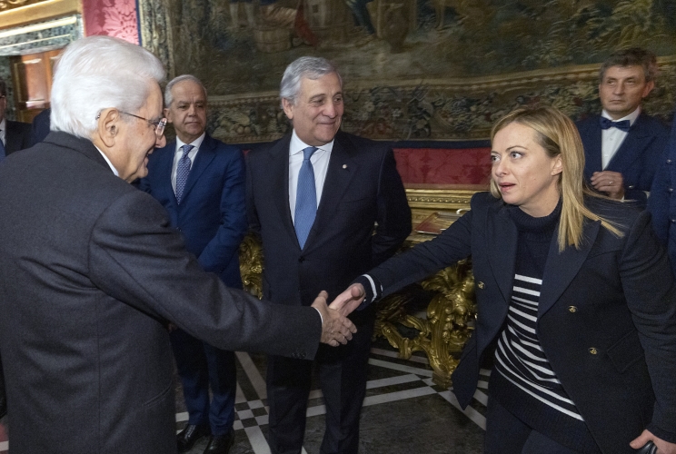 Il Presidente Sergio Mattarella Giorgia Meloni, Presidente del Consiglio dei Ministri, in occasione della riunione del Consiglio Supremo di Difesa