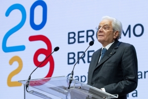 Il Presidente della Repubblica Sergio Mattarella in occasione della cerimonia di inaugurazione di Bergamo Brescia capitale italiana della cultura