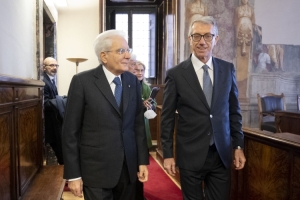 Il Presidente della Repubblica Sergio Mattarella con Luigi Maruotti, in occasione della cerimonia del suo insediamento a nuovo Presidente del Consiglio di Stato, e presentazione della relazione sull'attività della giustizia amministrativa
