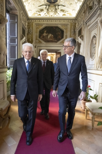 Il Presidente della Repubblica Sergio Mattarella con Luigi Maruotti, in occasione della cerimonia del suo insediamento a nuovo Presidente del Consiglio di Stato, e presentazione della relazione sull'attività della giustizia amministrativa
