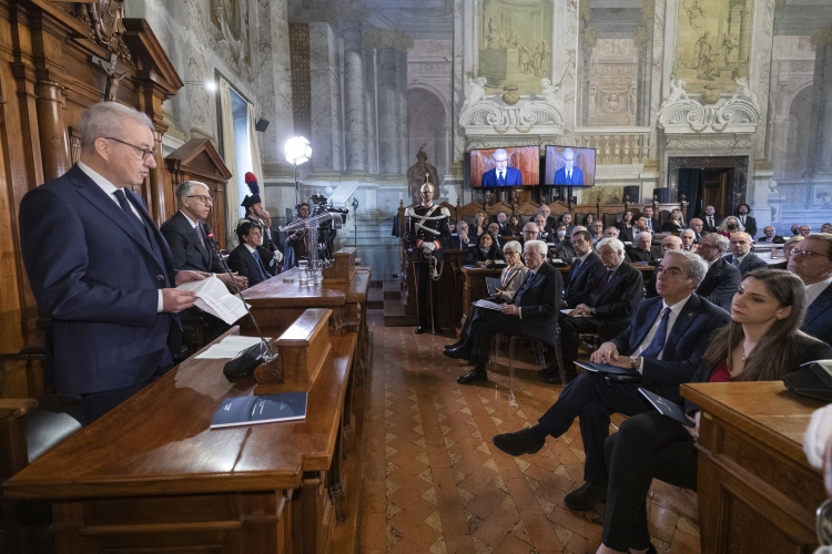 Il Presidente della Repubblica Sergio Mattarella durante la cerimonia di insediamento del nuovo Presidente del Consiglio di Stato Luigi Maruotti e presentazione della relazione sull' attività della giustizia amministrativa
