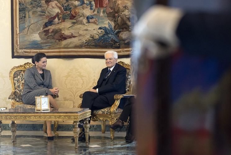 Il Presidente Sergio Mattarella e Katalin Novák, Presidente di Ungheria, durante i colloqui privati