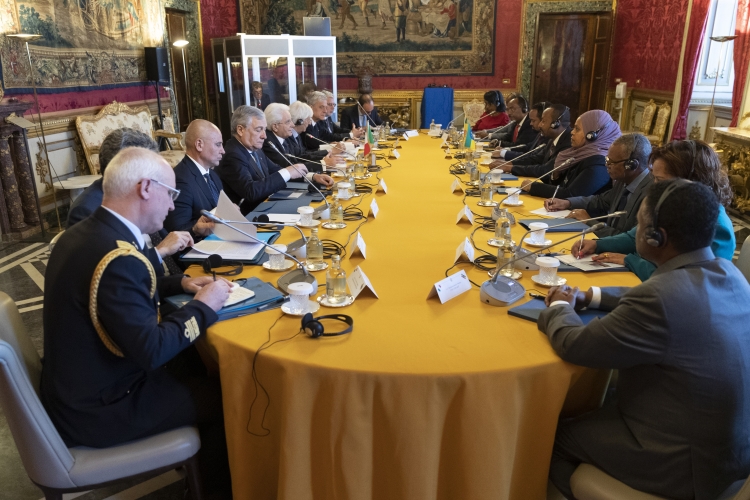Il Presidente della Repubblica Sergio Mattarella con Abiy Ahmed Ali, Primo Ministro della Repubblica Federale Democratica di Etiopia,durante i colloqui con le rispettive delegazioni 
