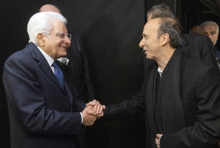 Sanremo - Il Presidente della Repubblica Sergio Mattarella con Roberto Benigni,  in occasione della 73° edizione del Festival di Sanremo