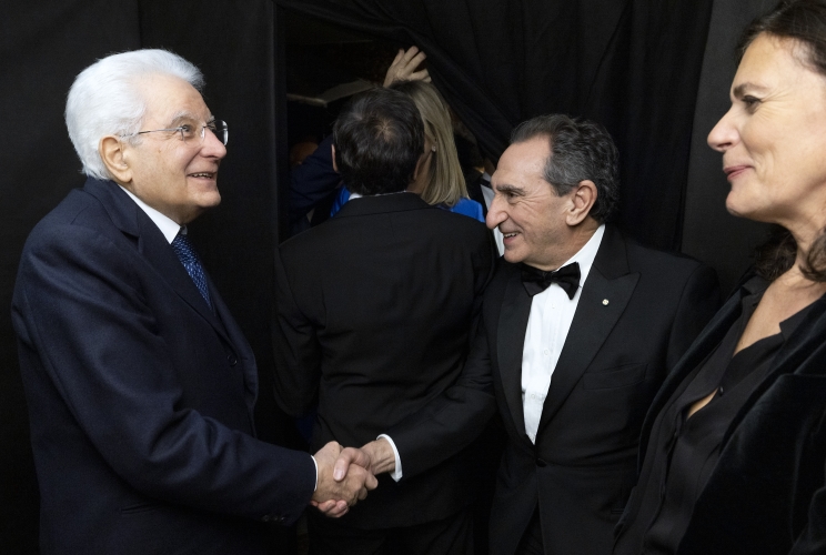 Il Presidente della Repubblica Sergio Mattarella con Marinella Soldi, Presidente Rai e Carlo Fuortes, Amministratore delegato Rai