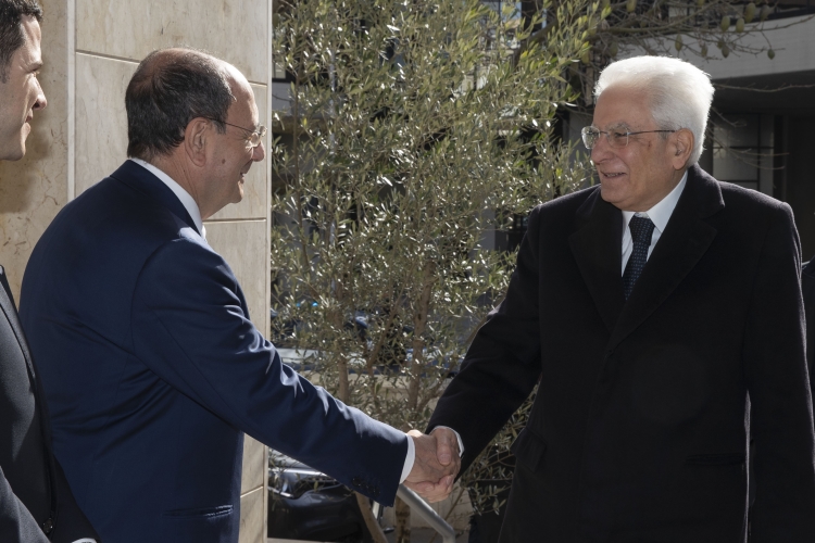 Il Presidente della Repubblica Sergio Mattarella accolto da Renato Schifani, Presidente della Regione Sicilia, in occasione dell'Inaugurazione dell'anno Accademico Università degli studi di Palermo

