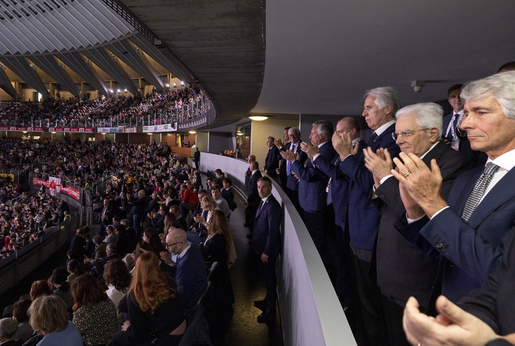 Il Presidente Sergio Mattarella al termine della finale della Coppa Italia di pallavolo maschile serie A1
