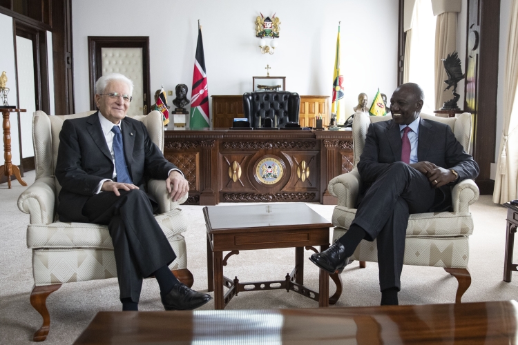 Il Presidente della Repubblica Sergio Mattarella con il Presidente della Repubblica del Kenya, William Ruto,in occasione della visita di Stato nella Repubblica del Kenya
