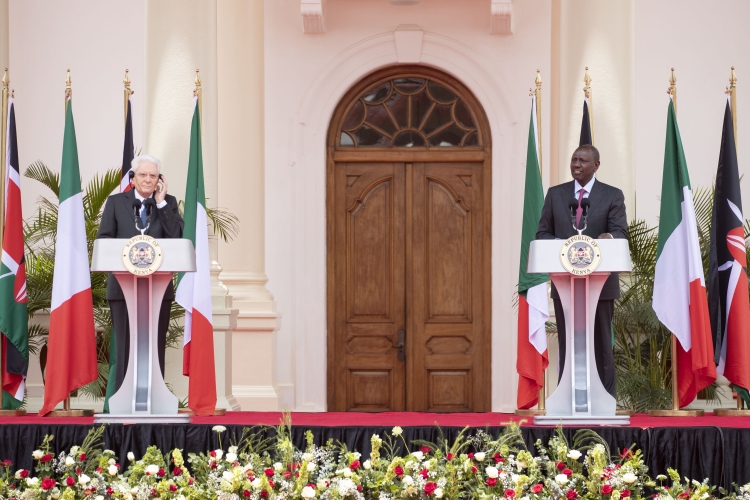 Il Presidente della Repubblica Sergio Mattarella con il Presidente della Repubblica del Kenya, William Ruto, durante la conferenza stampa
