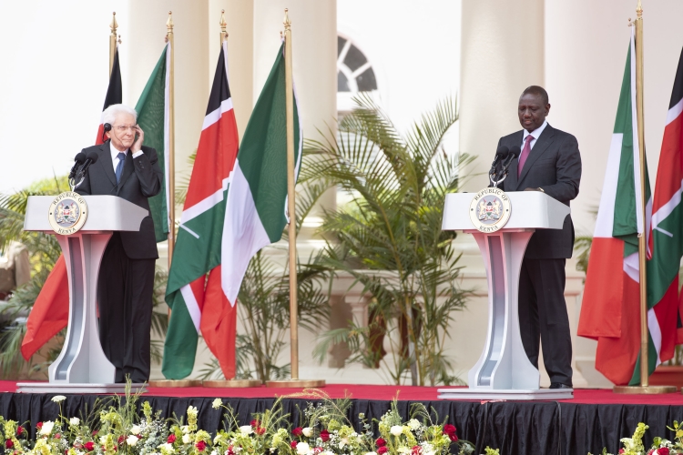 Il Presidente della Repubblica Sergio Mattarella con il Presidente della Repubblica del Kenya, William Ruto, durante la conferenza stampa
