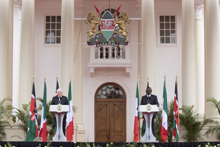 Il Presidente della Repubblica Sergio Mattarella con il Presidente della Repubblica del Kenya, William Ruto, durante la conferenza stampa
