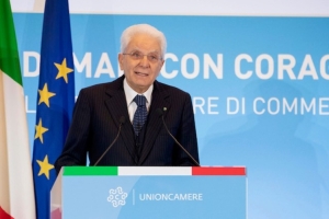 Il Presidente della Repubblica Sergio Mattarella, durante il suo indirizzo di saluto, in occasione della conferenza nazionale delle Camere di commercio dal titolo “Progettare il domani con coraggio”
