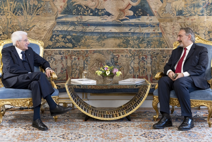 Il Presidente Sergio Mattarella nel corso dell'incontro con Francesco Rocca, Presidente della Regione Lazio