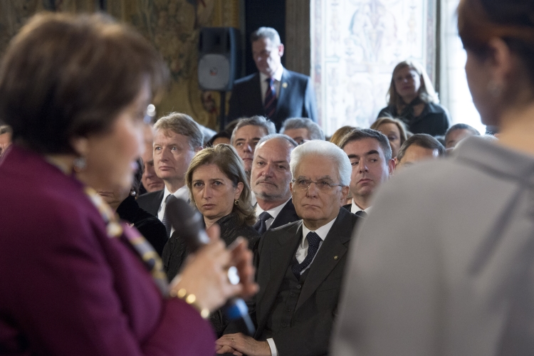 Il Presidente Sergio Mattarella in occasione della celebrazione della Giornata Internazionale della Donna "Donne per la pace".