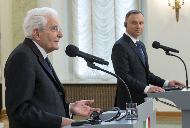 Il Presidente della Repubblica Sergio Mattarella e il Presidente della Repubblica di Polonia Andrzej Duda nel corso delle dichiarazioni alla stampa