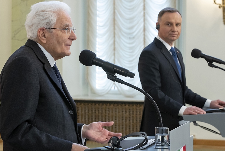 Il Presidente della Repubblica Sergio Mattarella e il Presidente della Repubblica di Polonia Andrzej Duda nel corso delle dichiarazioni alla stampa

