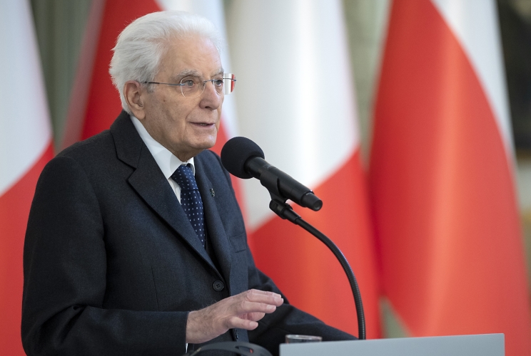 Il Presidente della Repubblica Sergio Mattarella nel corso delle dichiarazioni alla stampa