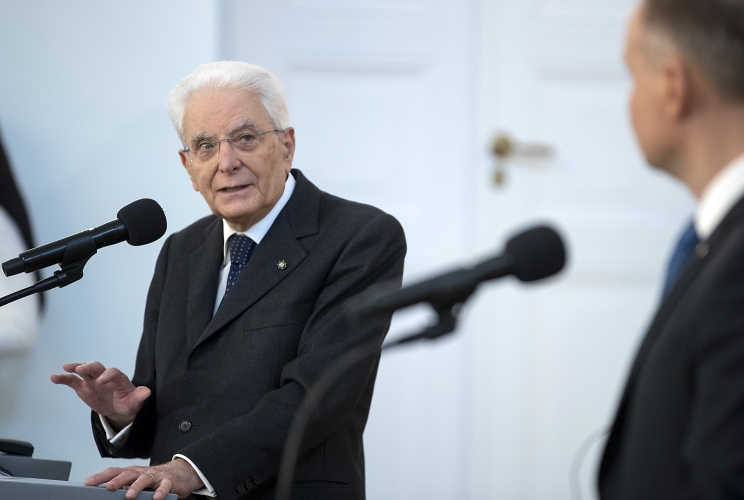 Il Presidente della Repubblica Sergio Mattarella e il Presidente della Repubblica di Polonia Andrzej Duda nel corso delle dichiarazioni alla stampa
