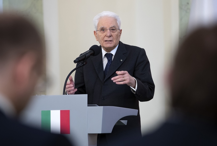 Il Presidente della Repubblica Sergio Mattarella nel corso delle dichiarazioni alla stampa