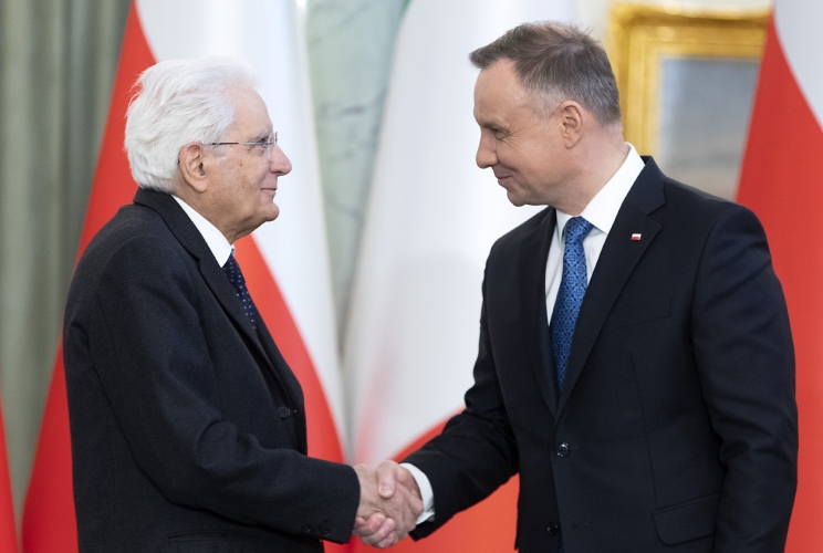Il Presidente della Repubblica Sergio Mattarella e il Presidente della Repubblica di Polonia Andrzej Duda al termine delle dichiarazioni alla stampa, oggi 17 aprile 2023.
