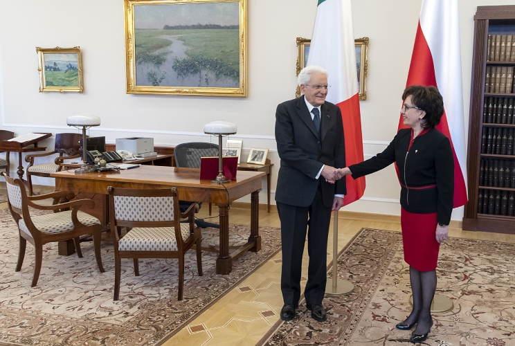 Il Presidente della Repubblica Sergio Mattarella con il Presidente del Sejm Elzbieta Witek