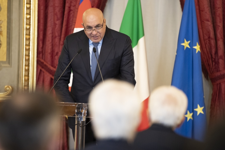 Guido Crosetto, Ministro della difesa ,durante il suo intervento nella ricorrenza del 78° anniversario della Liberazione 
