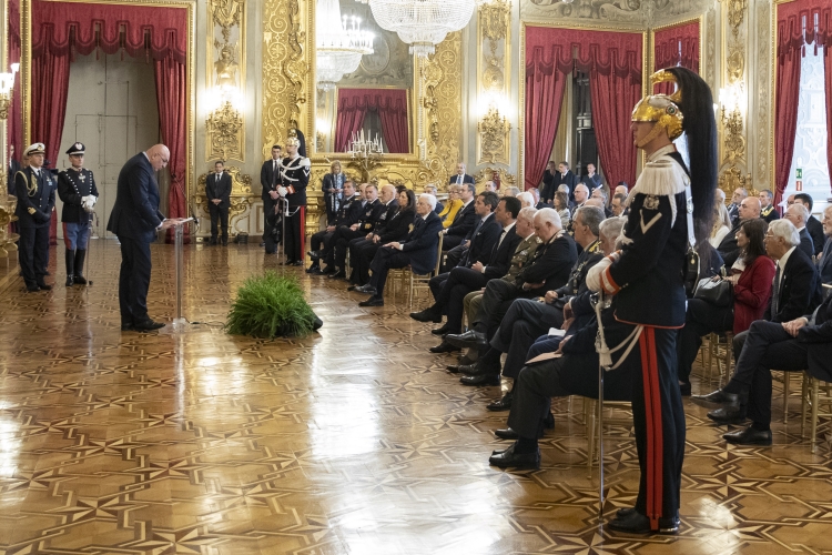 Guido Crosetto, Ministro della difesa, durante il suo intervento nella ricorrenza del 78° anniversario della Liberazione 
