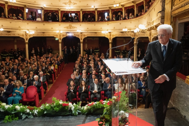 Il Presidente Sergio Mattarella al teatro Toselli in occasione della cerimonia commemorativa del 78 anniversario della Liberazione