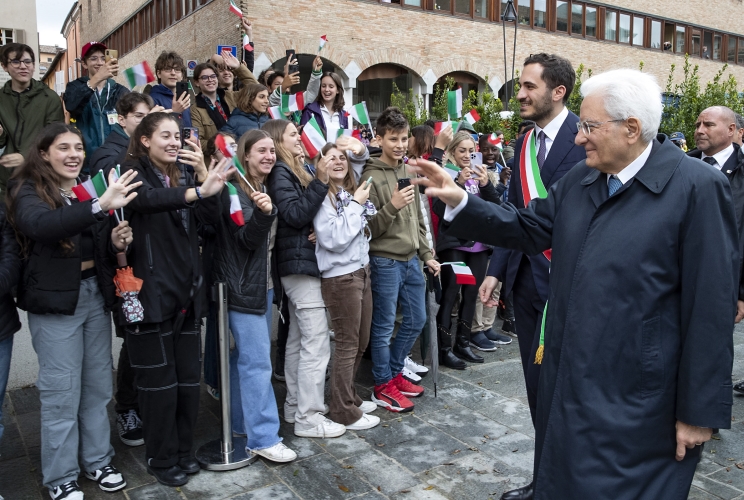 Il Presidente Sergio Mattarella al suo arrivo alla Biblioteca Malatestiana Antica