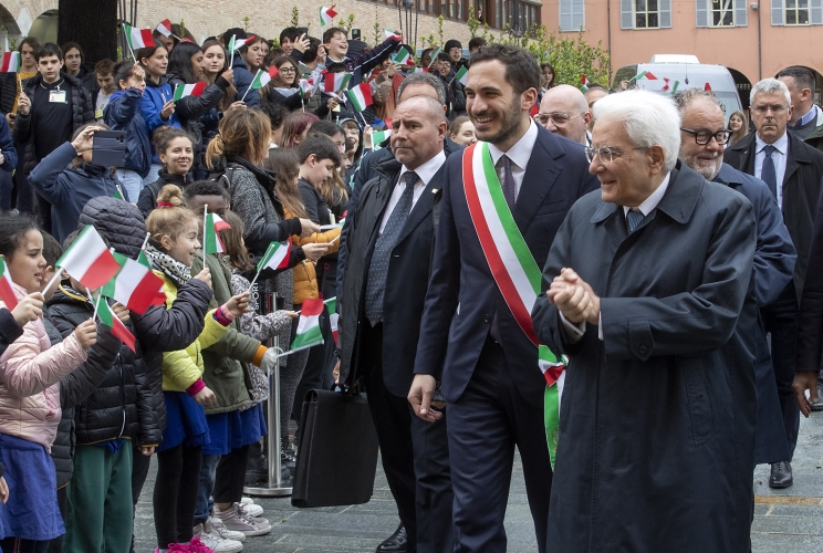 Il Presidente Sergio Mattarella al suo arrivo alla Biblioteca Malatestiana Antica