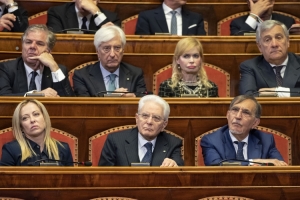 Il Presidente della Repubblica Sergio Mattarella in occasione della cerimonia celebrativa del 75° anniversario della prima seduta dell'Aula del Senato della Repubblica