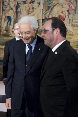 Il Presidente Sergio Mattarella con il Presidente della Repubblica Francese François Hollande