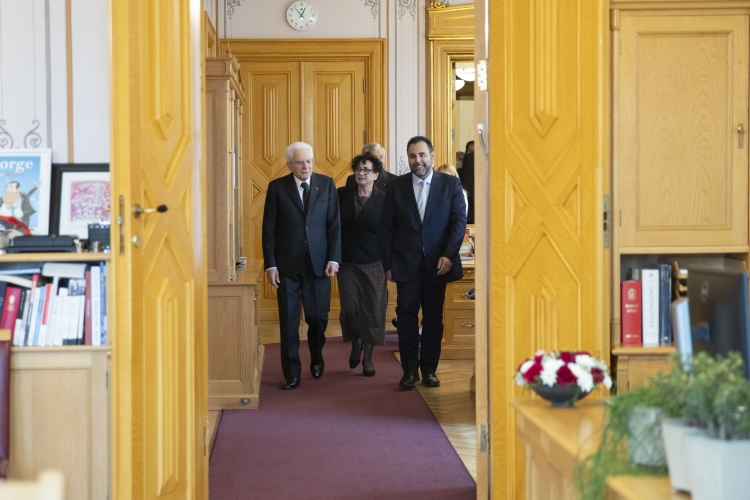 Il Presidente della Repubblica Sergio Mattarella con Masud Gharahkhani Presidente del Parlamento del Regno di Norvegia 
